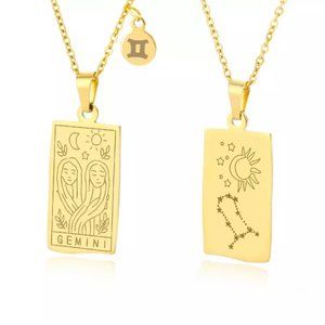 18K Gold GEMINI Zodiac Sign Constellation Pendant Necklace